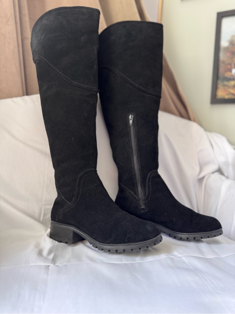 LUCKY BRAND Women's Black Suede Knee-High Riding Boots